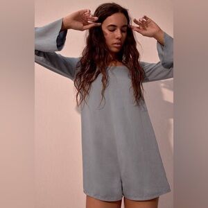 ZARA WOMAN | Flowy Short Jumpsuit Blue Gray Long Sleeve Romper - Sold out